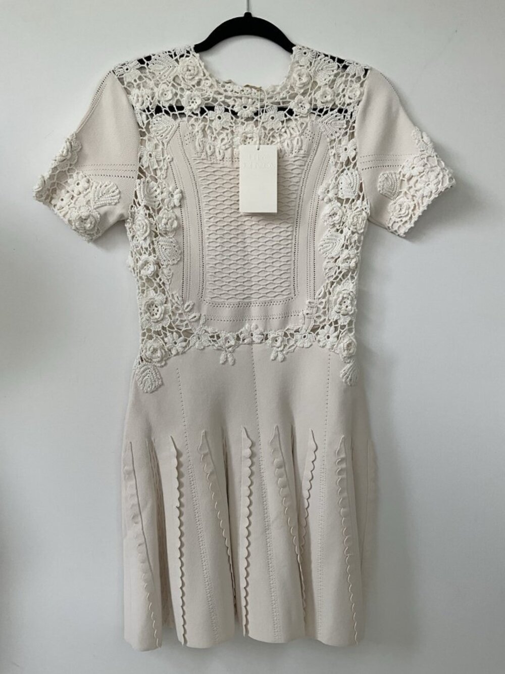Ulla Johnson Henrietta Dress Pristine Cream Crochet Knit Fit Flare Mini S NWT - Picture 8 of 8